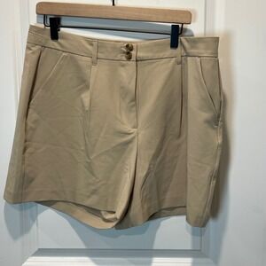 Nautica Jeans Womens Khaki Pleated Shorts Size 14 Paperbag Waist
